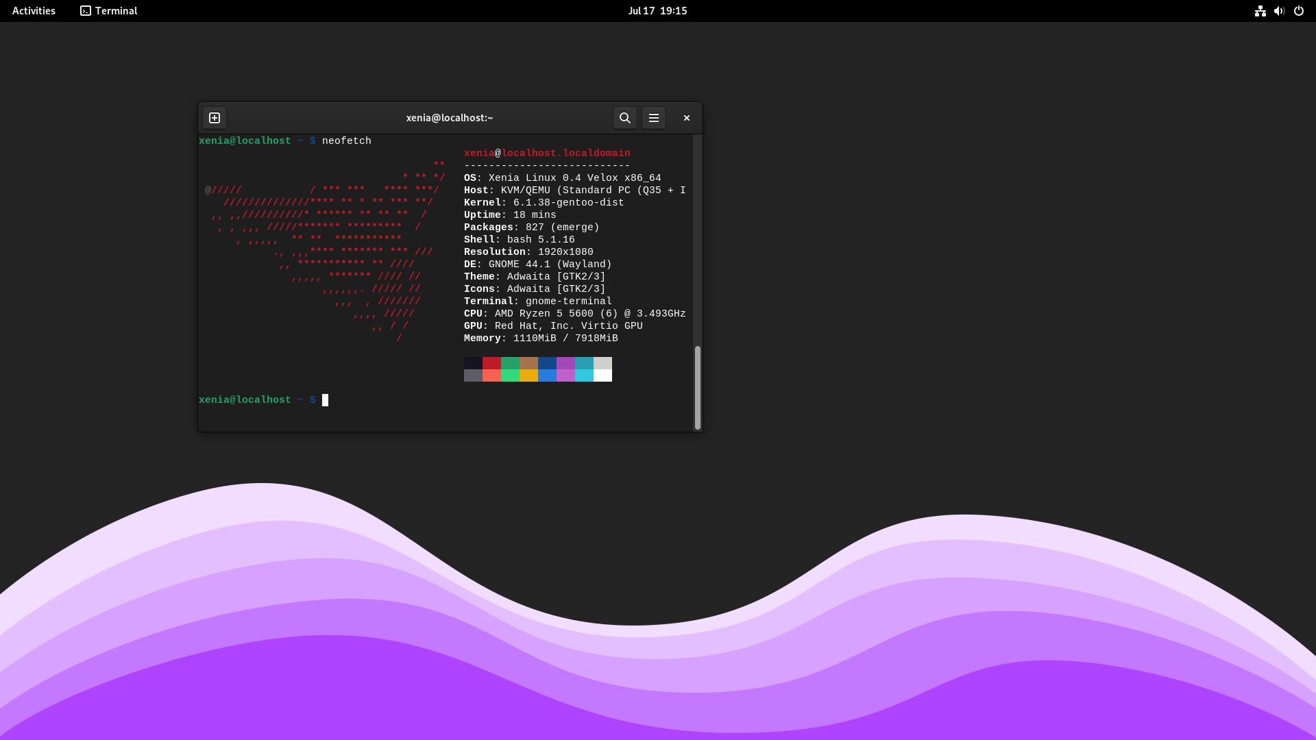 A picture of the Xenia Linux desktop